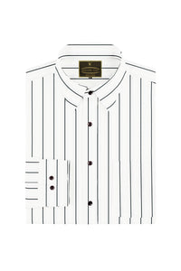 White with Ink black Wide Pinstriped and Monstera Leaves Magic Printed Cotton Shirt