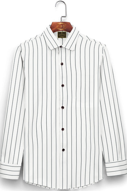 White with Ink black Wide Pinstriped and Pine Leaves Magic Printed Cotton Shirt
