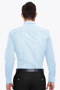 White with Sky blue Hickory Stripes Men's Cotton Linen Shirt