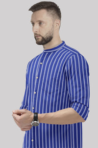 Dark Azure Blue with White Double stripes Cotton shirt