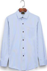 Cornflower blue and White Dress Stripes Men's Cotton Shirt