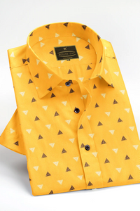 Yellow- Black & White Triangle Printed Cotton Shirt