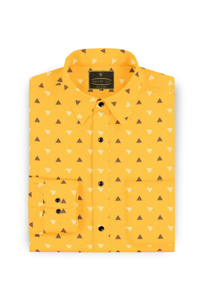 Yellow- Black & White Triangle Printed Cotton Shirt
