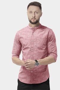 Persian Red Mandarin  Men's Luxurious Linen Shirt
