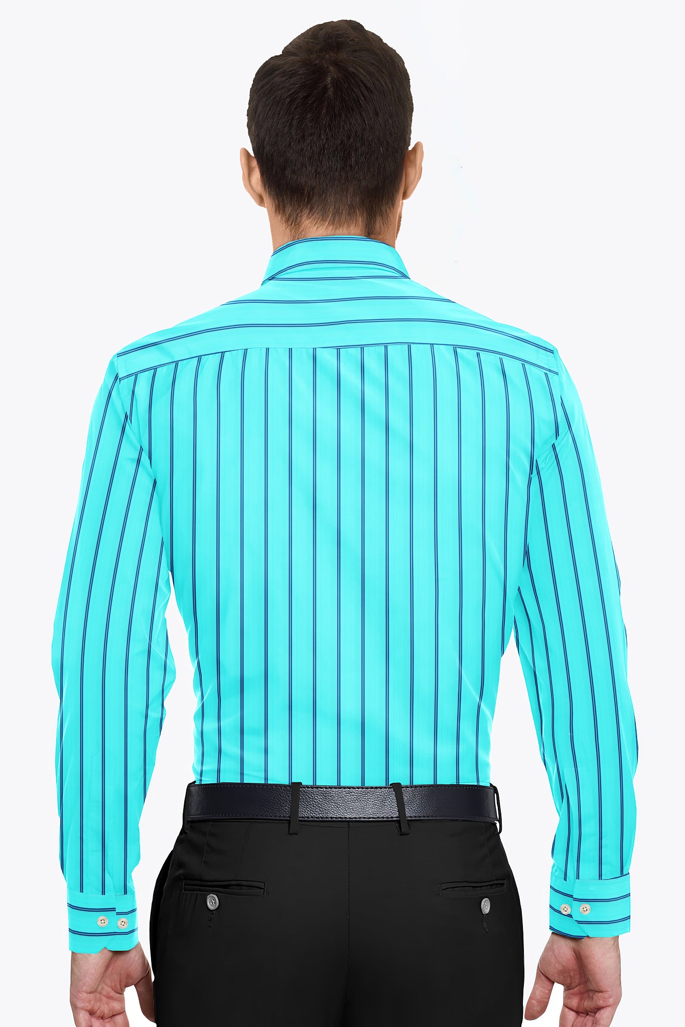 Electric Blue with Navy Double Stripes Men's Cotton Shirt