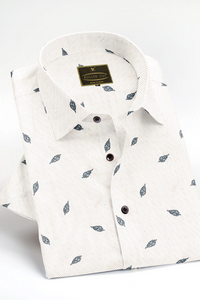 Royal White with Micro dotted and Leaves Printed Premium Giza Cotton Shirt
