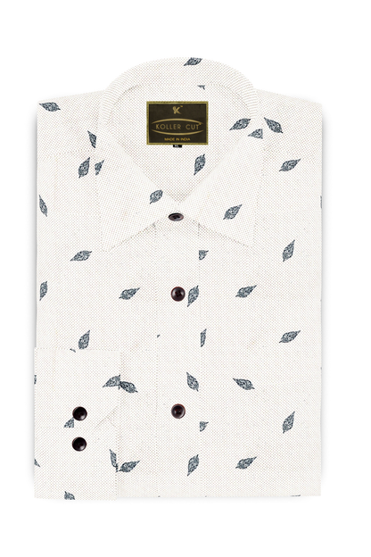 Royal White with Micro dotted and Leaves Printed Premium Giza Cotton Shirt