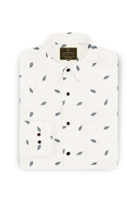 Royal White with Micro dotted and Leaves Printed Premium Giza Cotton Shirt