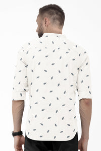 Royal White with Micro dotted and Leaves Printed Premium Giza Cotton Shirt
