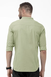Artichoke Green Mandarin Men's Collar Giza Cotton Shirt