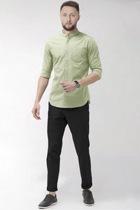 Artichoke Green Mandarin Men's Collar Giza Cotton Shirt