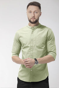 Artichoke Green Mandarin Men's Collar Giza Cotton Shirt