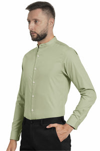Artichoke Green Mandarin Men's Collar Giza Cotton Shirt