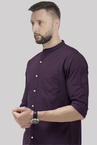 Thunder Purple Mandarin Men's Solid Collar Giza Cotton Shirt
