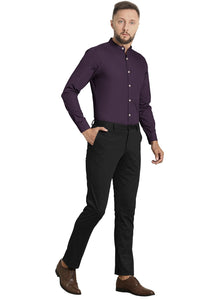 Thunder Purple Mandarin Men's Solid Collar Giza Cotton Shirt