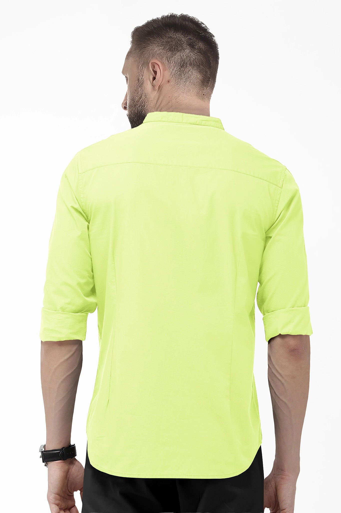 Lime Green Mandarin Collar Giza Cotton Shirt
