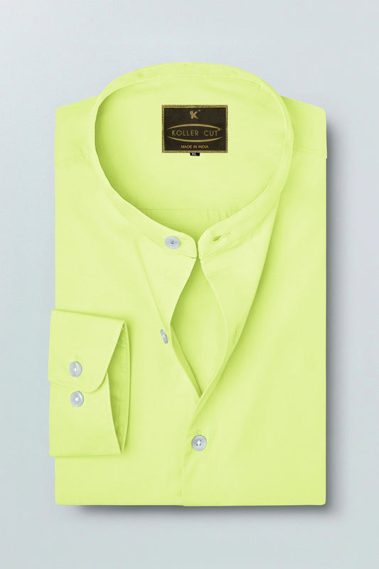 Lime Green Mandarin Collar Giza Cotton Shirt