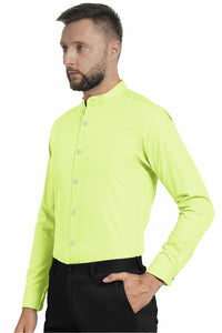Lime Green Mandarin Collar Giza Cotton Shirt