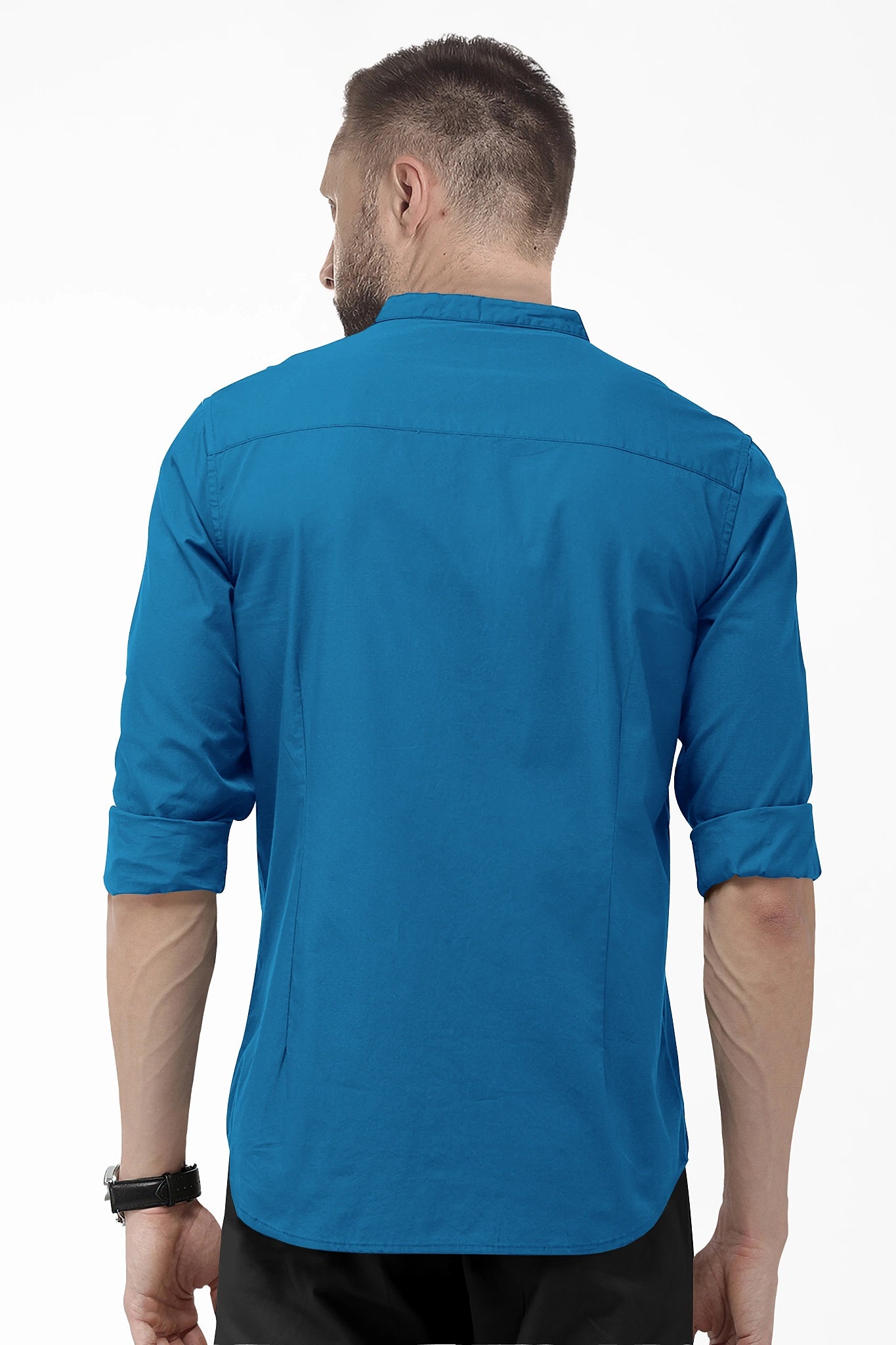 Sapphire Blue Mandarin Collar Giza Cotton Shirt