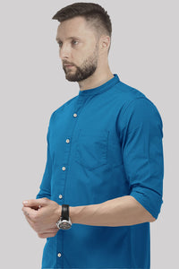Sapphire Blue Mandarin Collar Giza Cotton Shirt