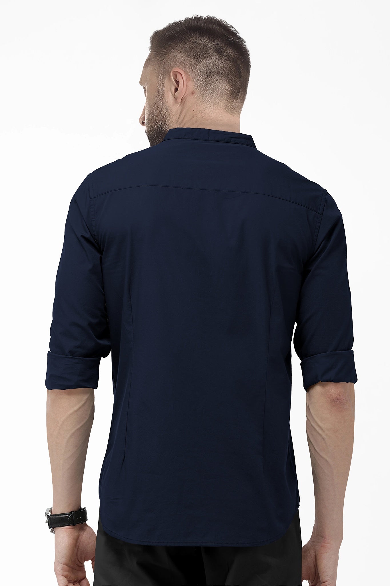 Oxford Blue Mandarin  Solid Plain 100% Giza Cotton Shirt