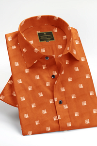 Orange Printed Cotton Fit Shirt