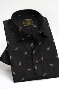Black Leaves Printed Textured Premium Cotton Shirt