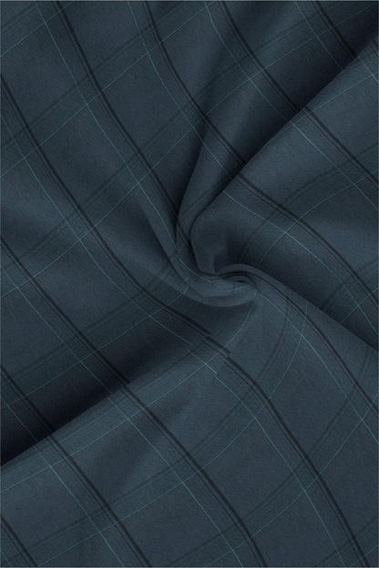 Dark Slate Gray with Black and Light Turquoise Blue Plaid Men's Cotton Shirt