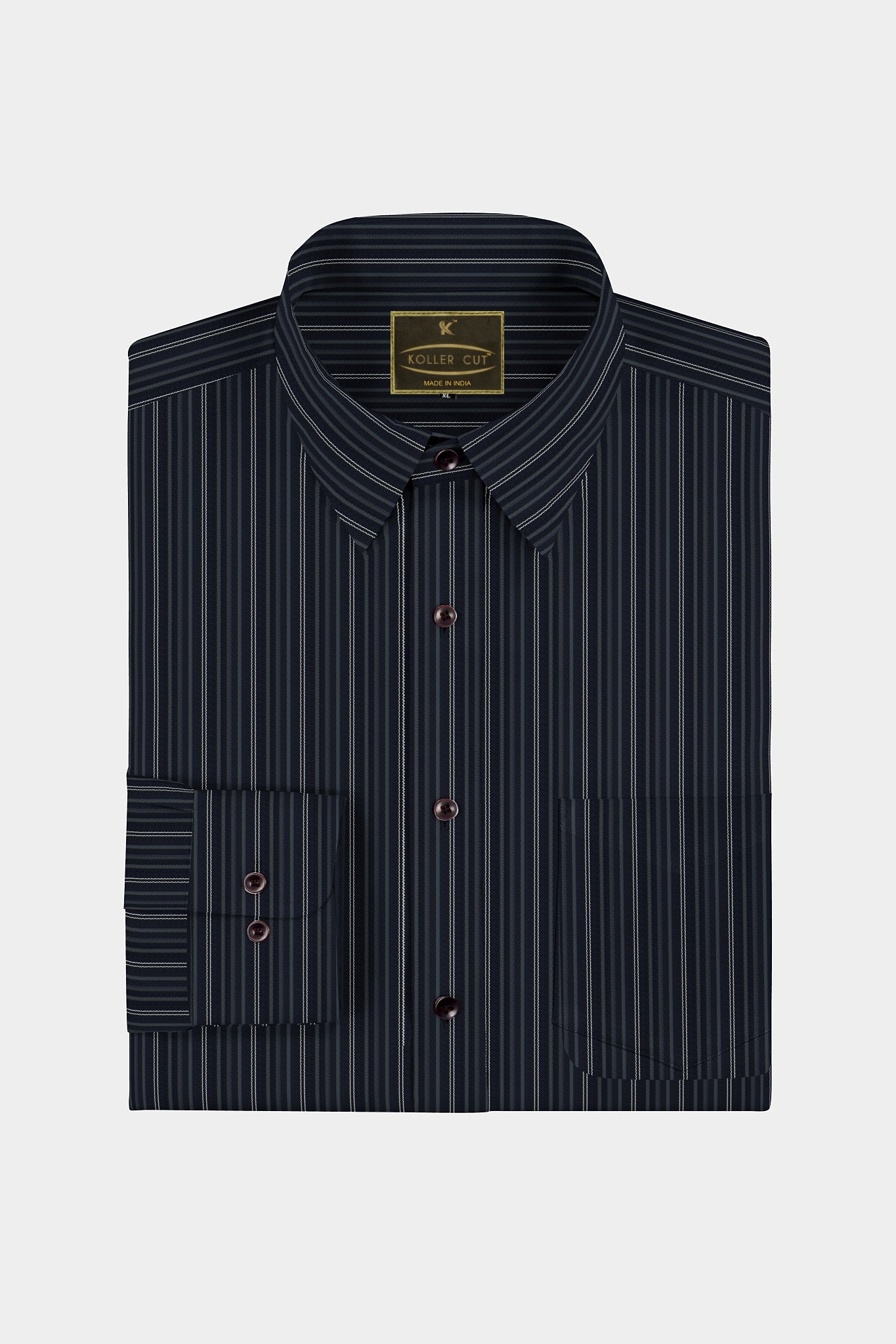Black with Anchor Gray and White Multitrack Stripes Men's Cotton Shirt