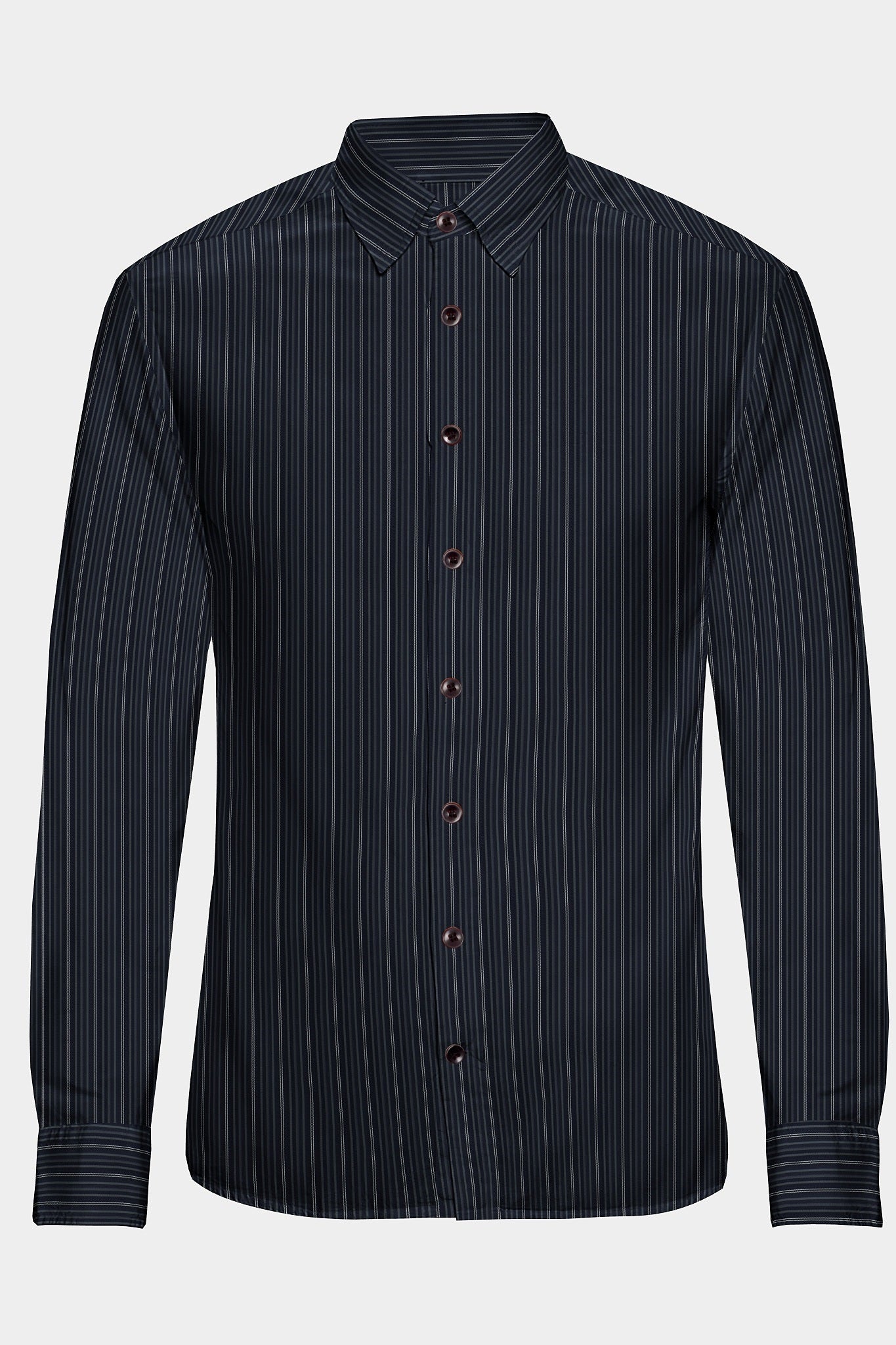 Black with Anchor Gray and White Multitrack Stripes Men's Cotton Shirt