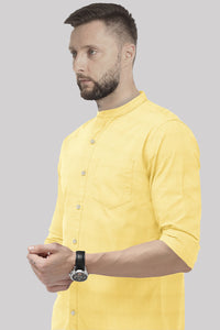 Royal Yellow Mandarin Solid Plain Men's Cotton Shirt