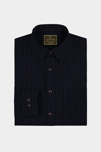 Jet Black and Metallic Blue Stripes Men's Cotton Shirt