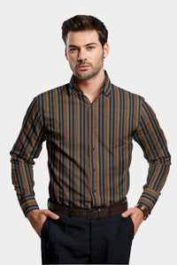 Beige and Grey with Chocolate Brown and Caramel Brown Multicolored Stripes Cotton Shirt