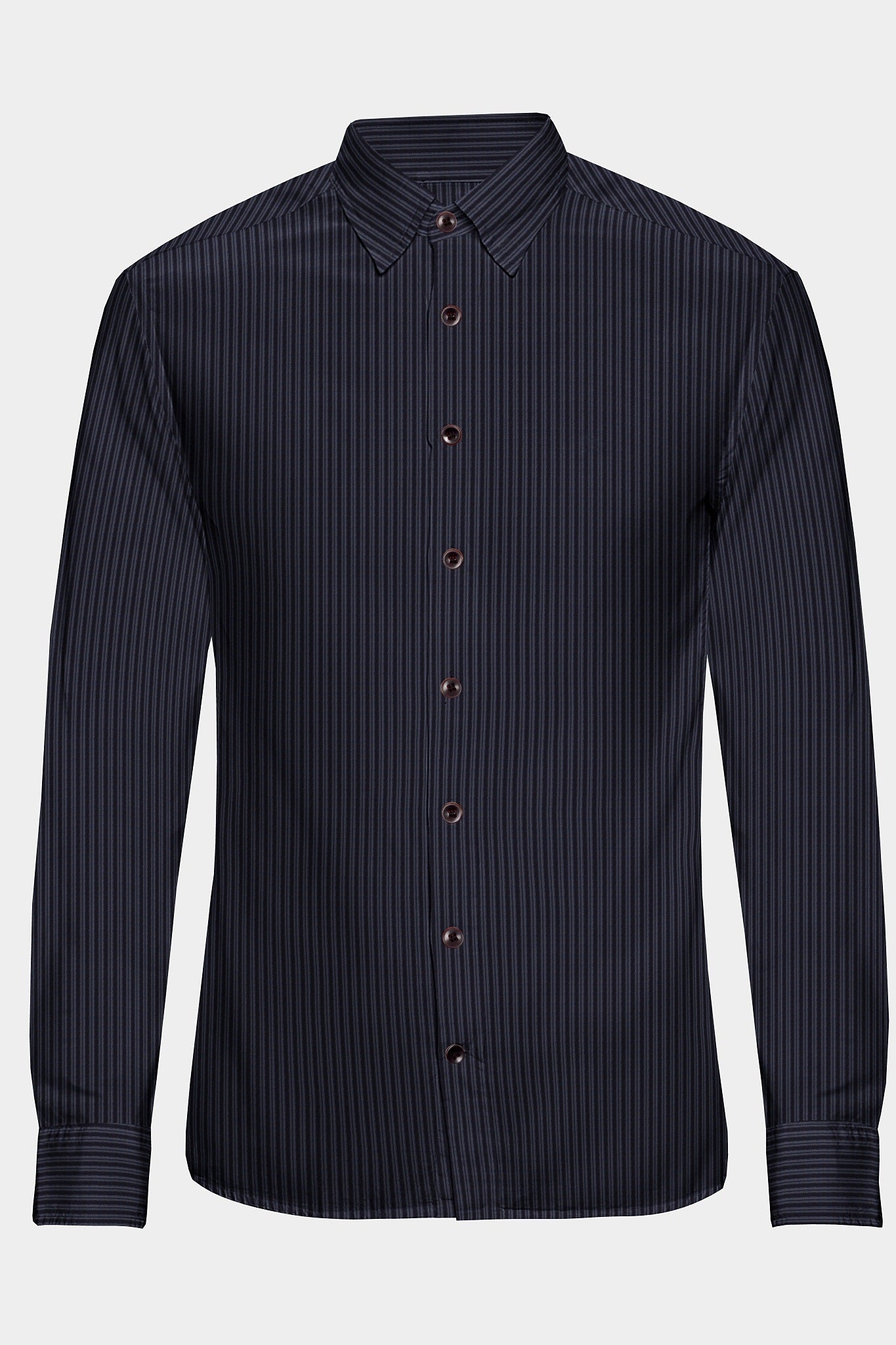 Charcoal Black with Steel Grey Stripes Cotton Shirt