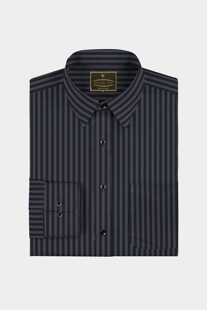 Licorice Black and Steel Grey Stripes Premium Cotton Shirt