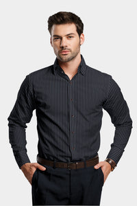 Licorice Black and Steel Grey Stripes Premium Cotton Shirt