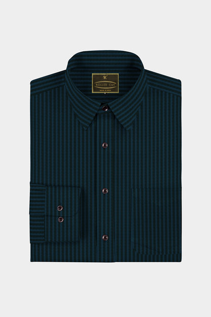 Coal Black and Teal Blue Candy Stripes Cotton Shirt