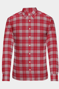 White with Raspberry Red Plaid Men's Cotton Shirt