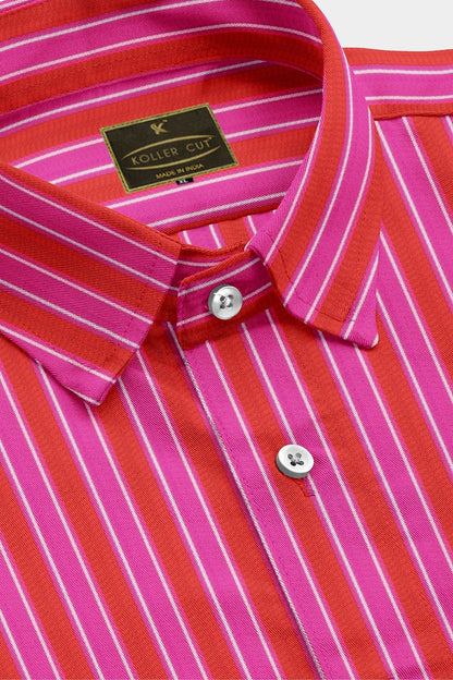 Raspberry Red and Fuchsia Pink Double Stripes Cotton Shirt