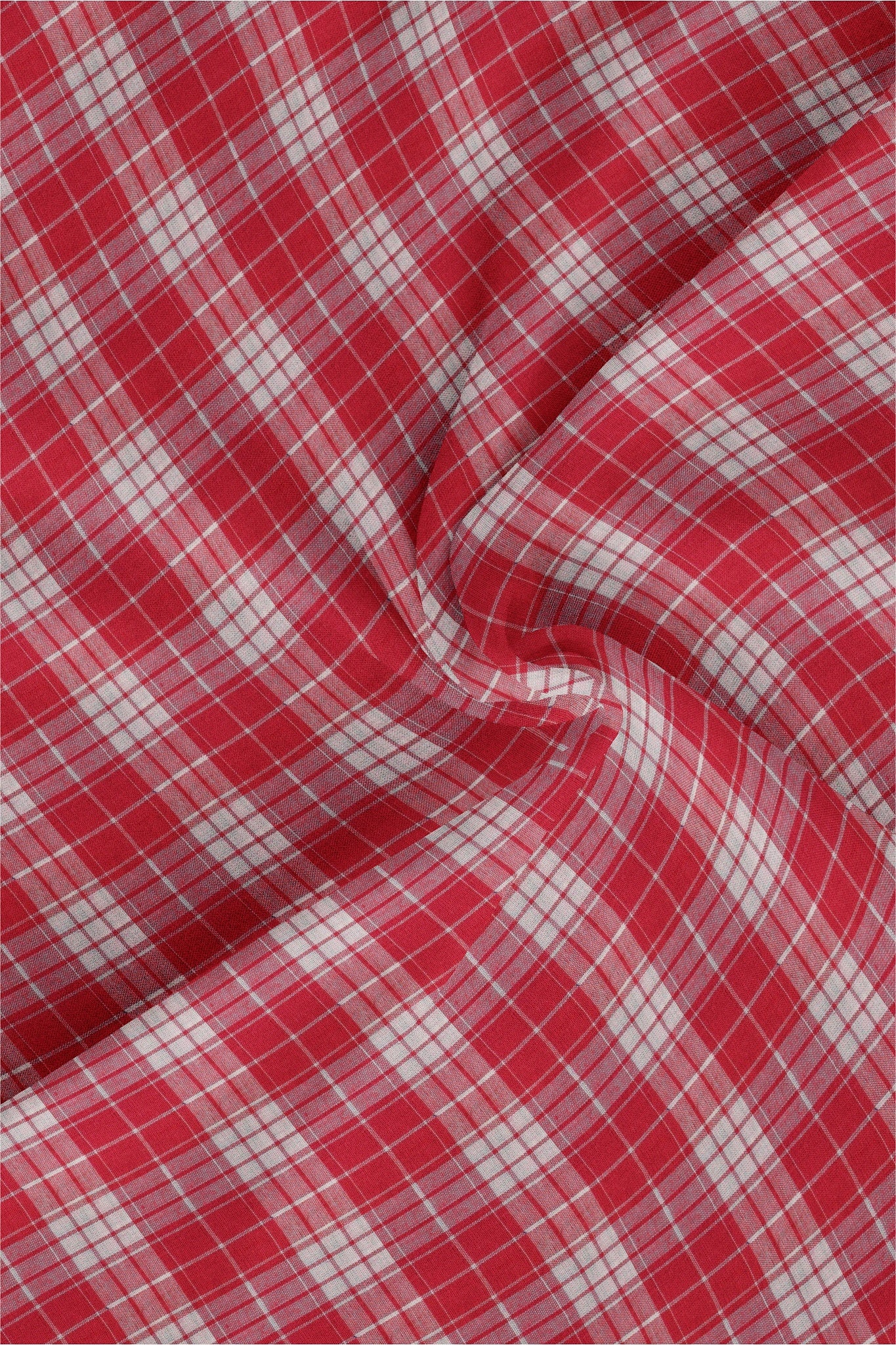 White with Raspberry Red Plaid Men's Cotton Shirt