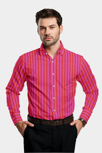 Raspberry Red and Fuchsia Pink Double Stripes Cotton Shirt
