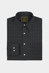 Black with Beige and Faded Denim Blue Checks Cotton Shirt