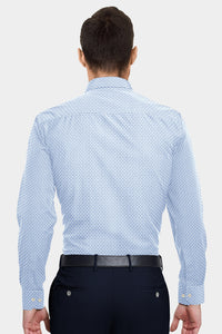 White and Denim Blue Seashell Pattern Printed Cotton Shirt