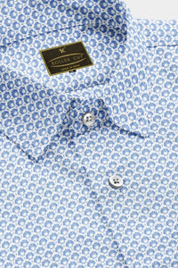 White and Denim Blue Seashell Pattern Printed Cotton Shirt