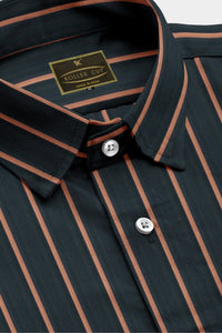 Charcoal Black and Apricot Orange  Wide Pinstripes Cotton Shirt