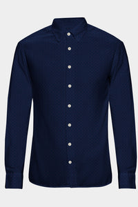 Midnight Blue and Ruby Red Swiss Dot Pattern Printed Cotton Shirt