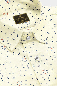 White with Navy and Red Dot Glitter Pattern Printed Linen Cotton Shirt