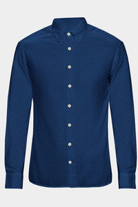Aegean Blue and White Coral Pattern Printed Cotton Shirt