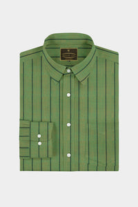 Parrot Green and Yellow Chalk Stripes Linen Shirt