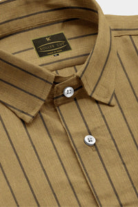 British Khaki and Dark Coffee Brown Wide Chalk Stripes Luxurious Linen Shirt
